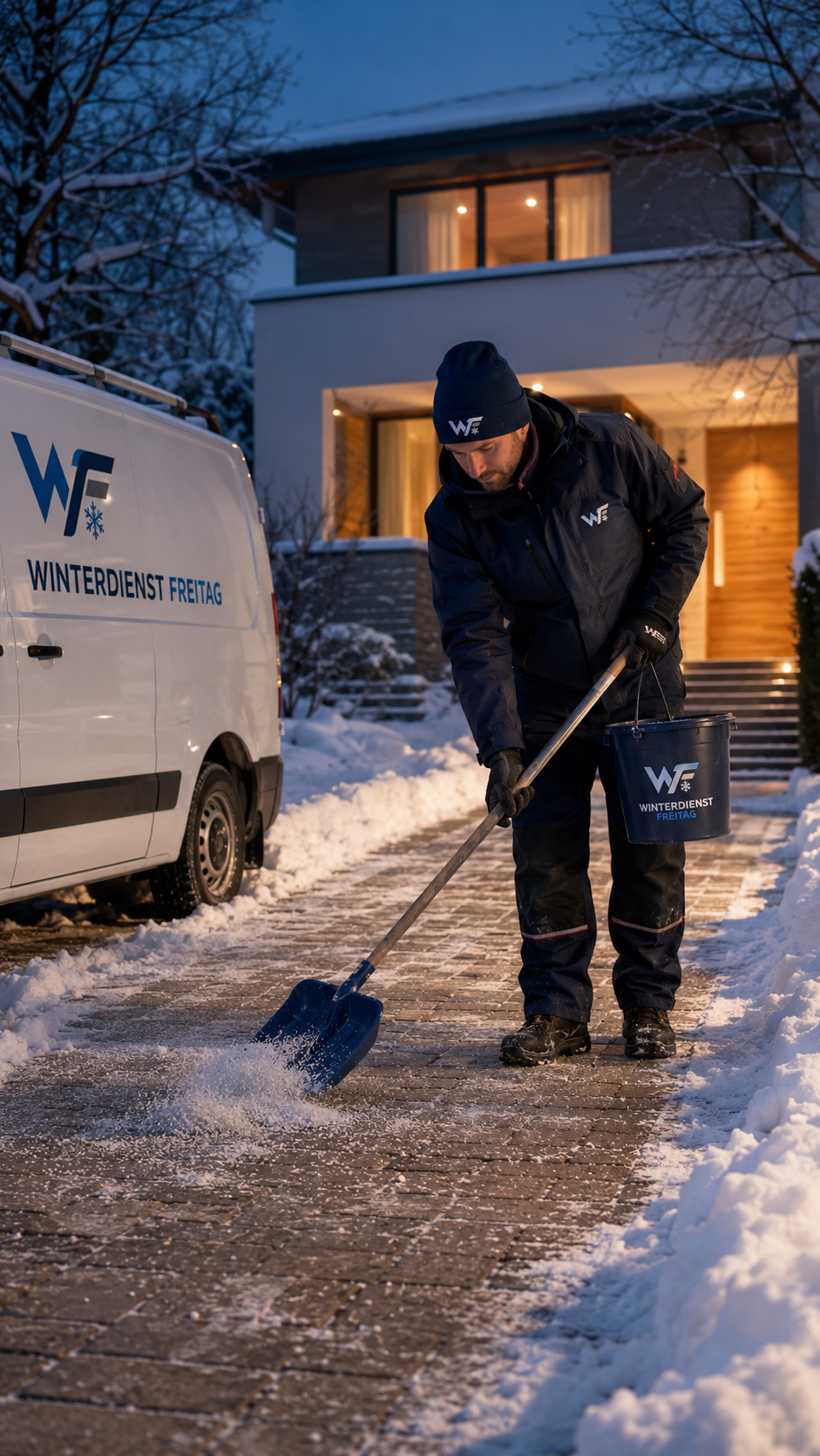 Vorbereitung des Winterdienst-Einsatzes: Räumtechnik vor Sonnenaufgang